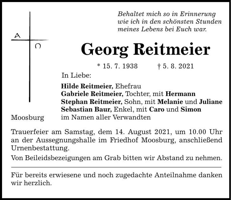 Traueranzeige Georg Reitmeier