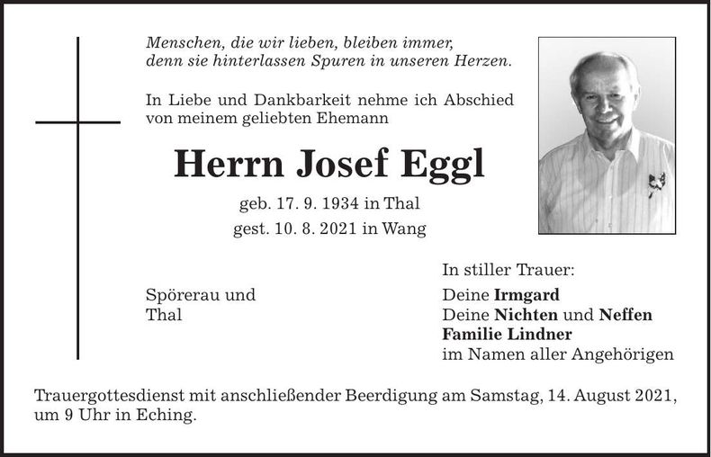 Traueranzeige Josef Eggl