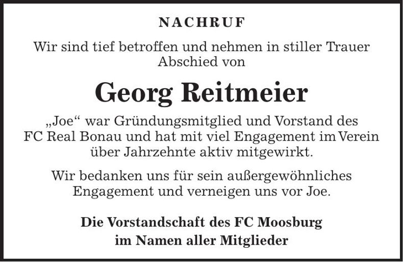 Traueranzeige Georg Reitmeier