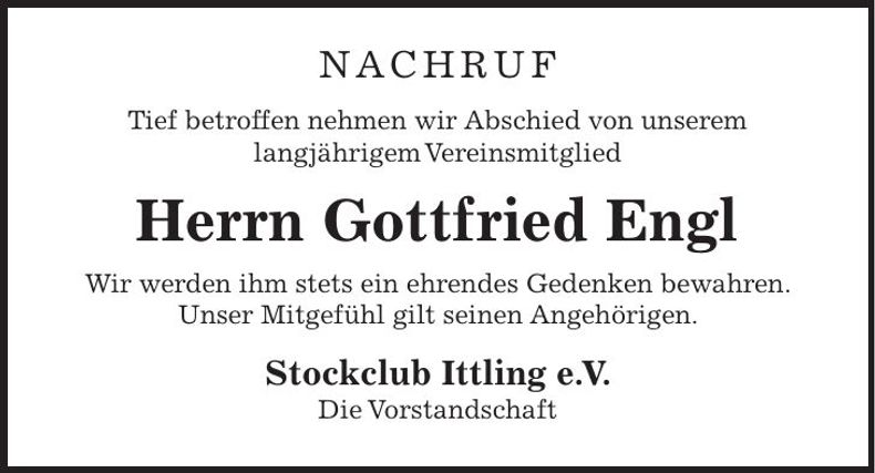 Traueranzeige Gottfried Engl