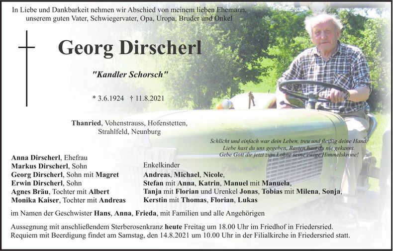 Traueranzeige Georg Dirscherl