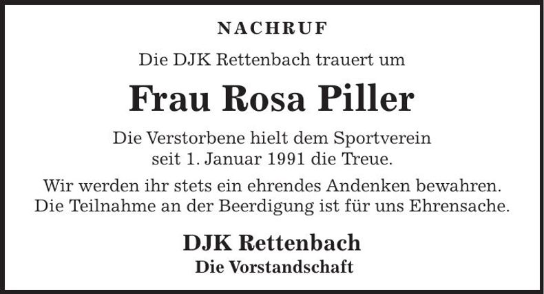 Traueranzeige Rosa Piller