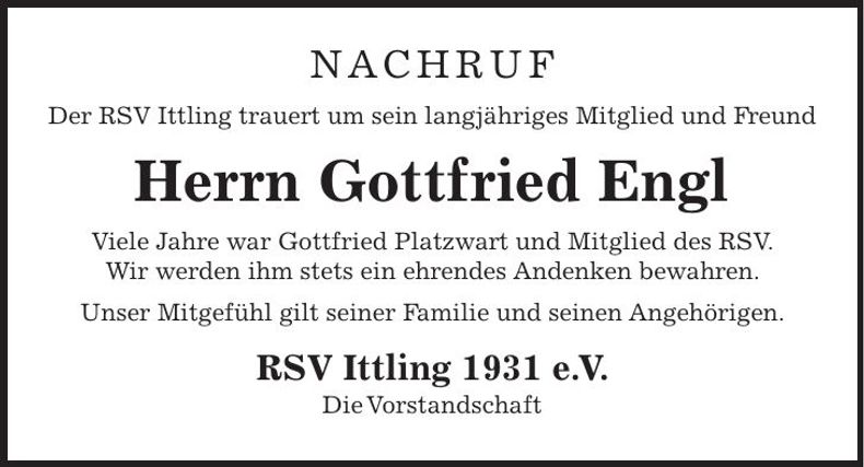 Traueranzeige Gottfried Engl