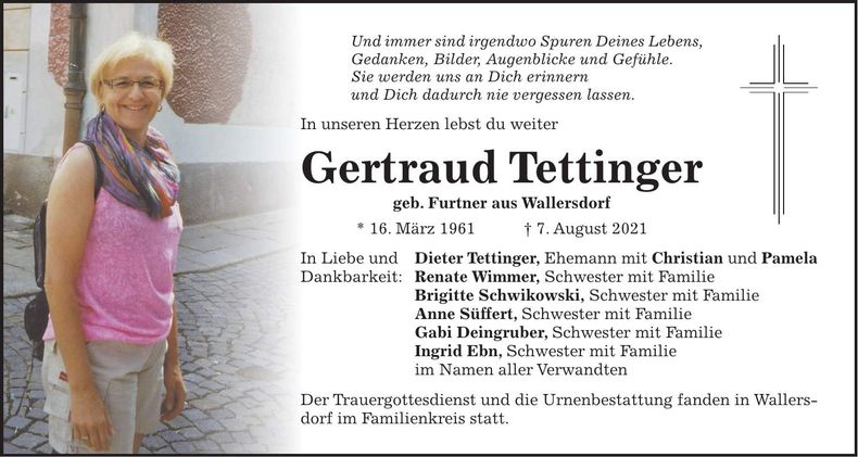 Traueranzeige Gertraud Tettinger