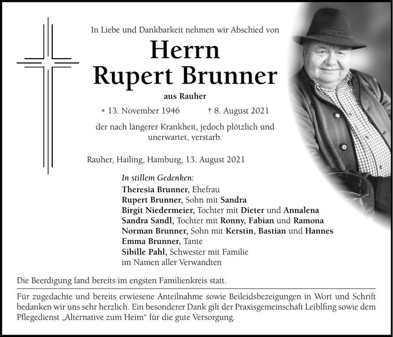 Traueranzeige Rupert Brunner