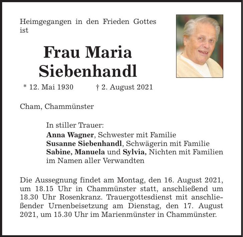 Traueranzeige Maria Siebenhandl