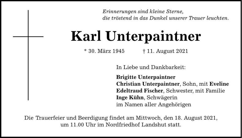 Traueranzeige Karl Unterpaintner