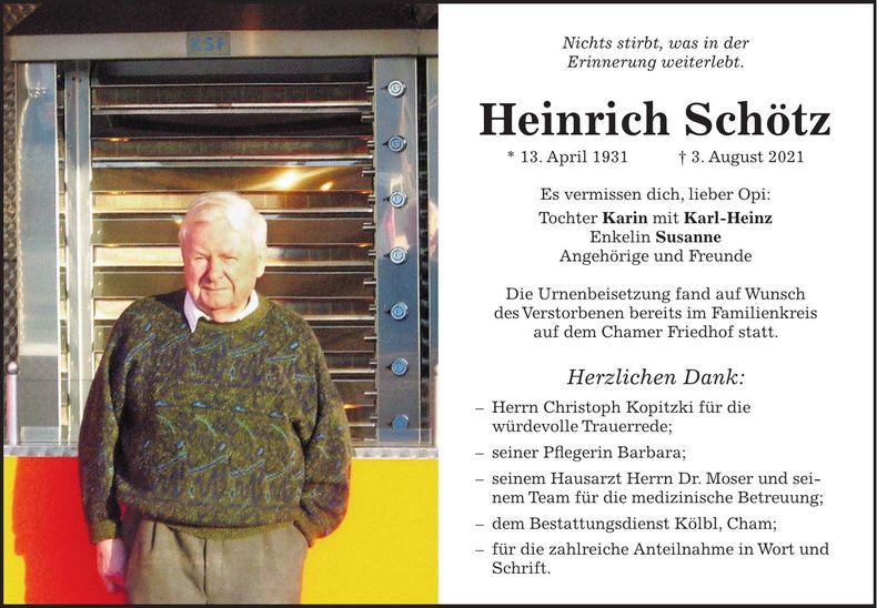 Traueranzeige Heinrich Schötz