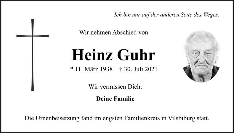 Traueranzeige Heinz Guhr