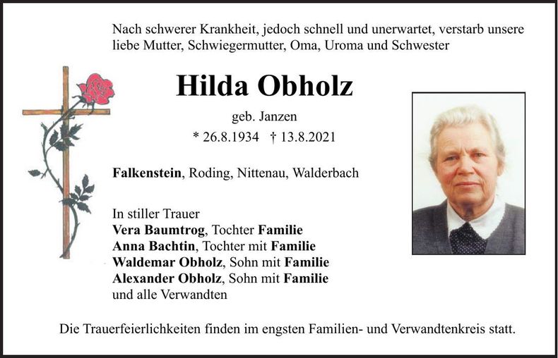 Traueranzeige Hilda Obholz