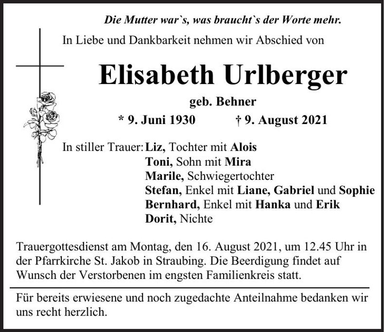 Traueranzeige Elisabeth Urlberger