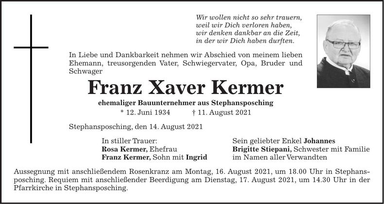 Traueranzeige Franz Xaver Kermer