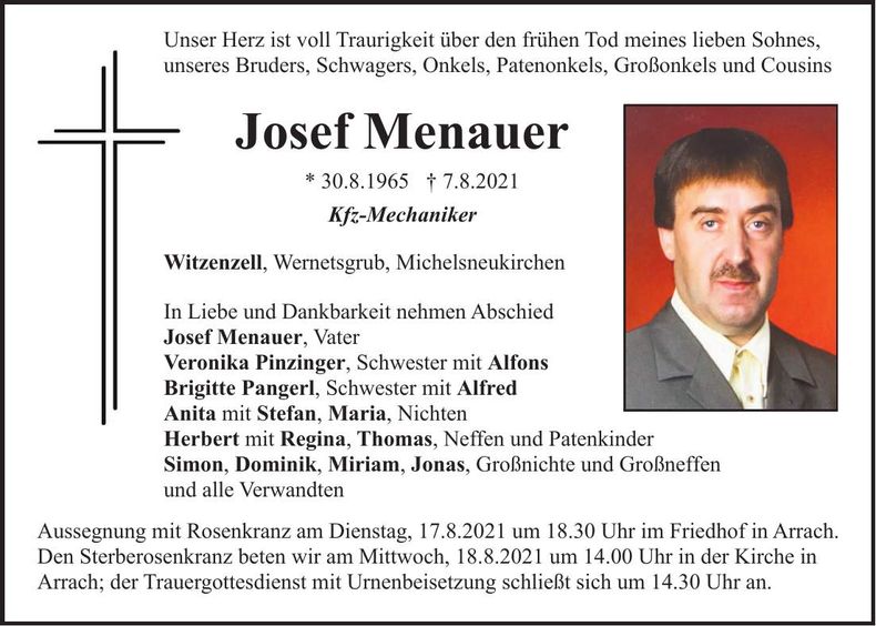 Traueranzeige Josef Menauer