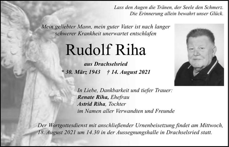Traueranzeige Rudolf Riha