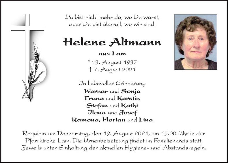 Traueranzeige Helene Altmann