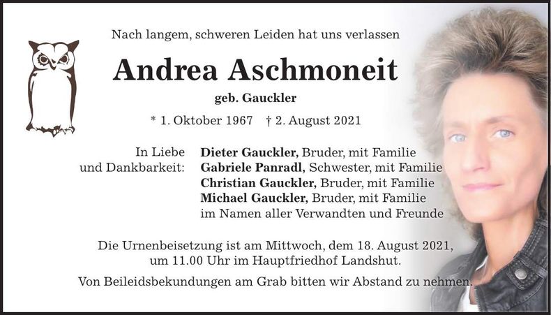 Traueranzeige Andrea Aschmoneit