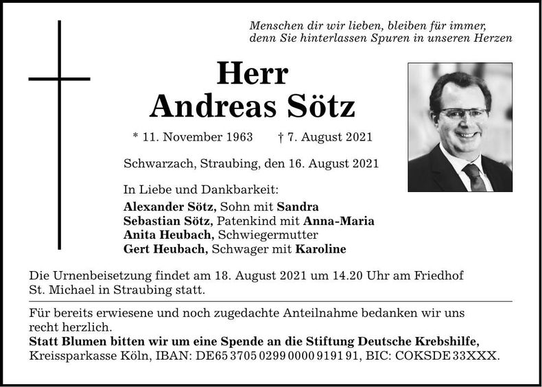 Traueranzeige Andreas Sötz