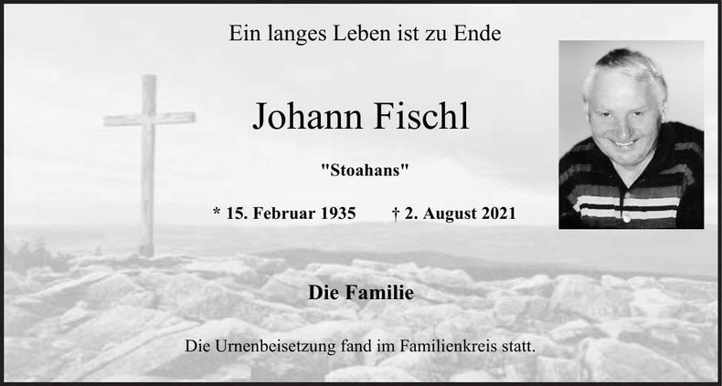 Traueranzeige Johann Fischl