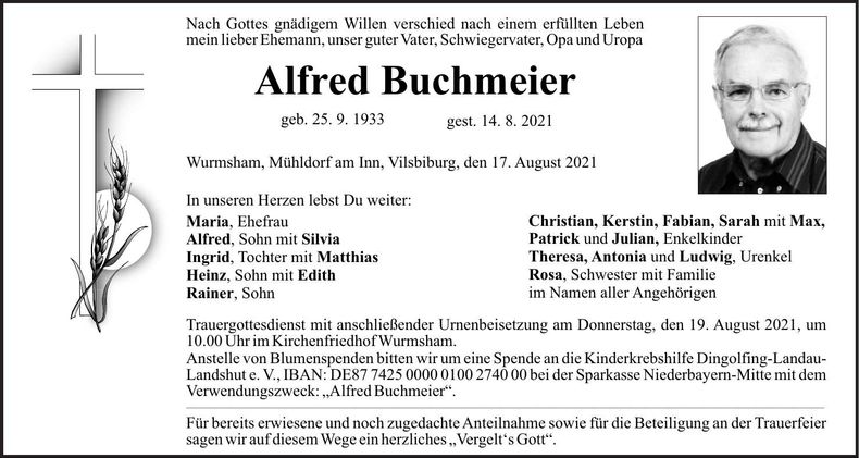 Traueranzeige Alfred Buchmeier