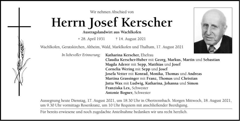 Traueranzeige Josef Kerscher