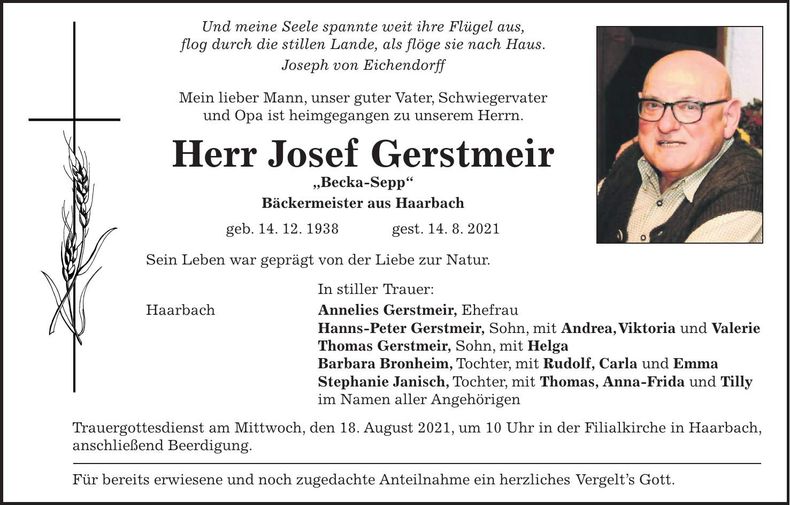 Traueranzeige Josef Gerstmeir