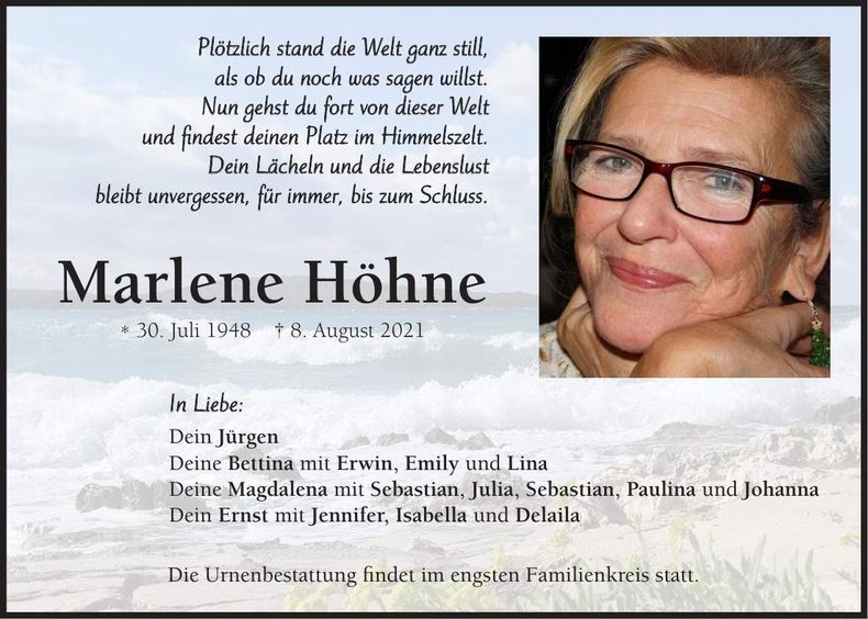 Traueranzeige Marlene Höhne