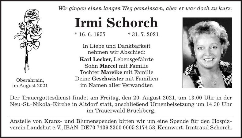 Traueranzeige Irmi Schorch