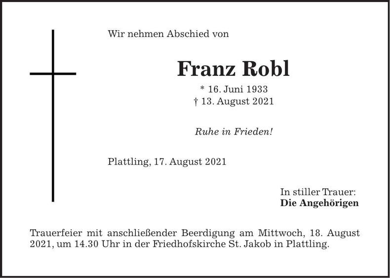 Traueranzeige Franz Robl
