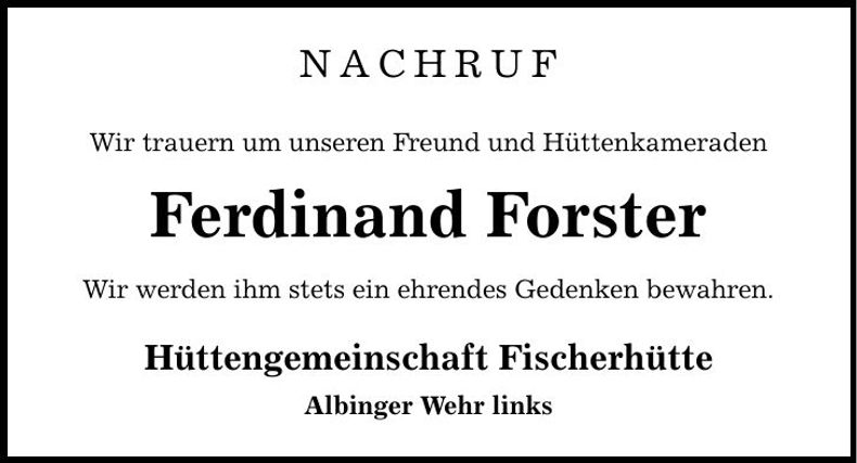 Traueranzeige Ferdinand Forster