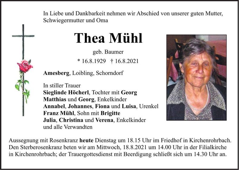 Traueranzeige Thea Mühl