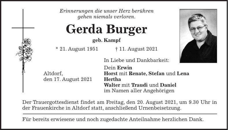 Traueranzeige Gerda Burger