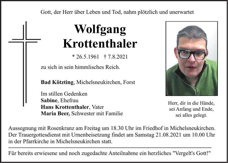 Traueranzeige Krottenthaler Wolfgang