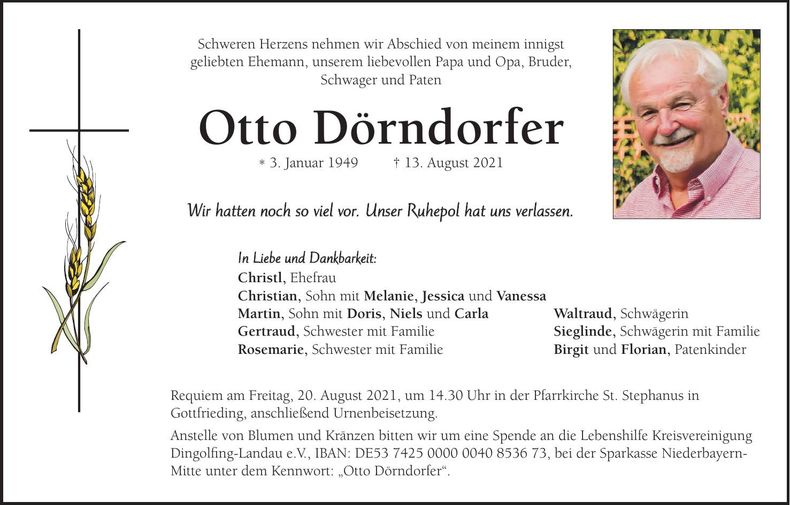 Traueranzeige Otto Dörndorfer