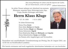 Traueranzeige Klaus Kluge
