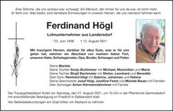 Traueranzeige Ferdinand Högl