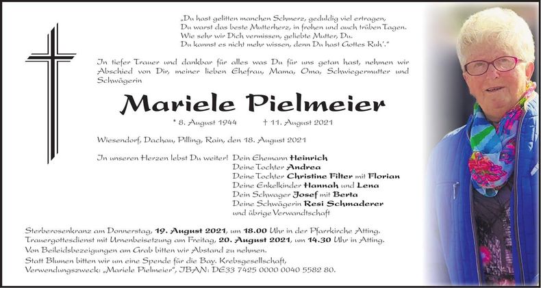 Traueranzeige Mariele Pielmeier