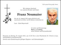 Traueranzeige Franz Neumaier