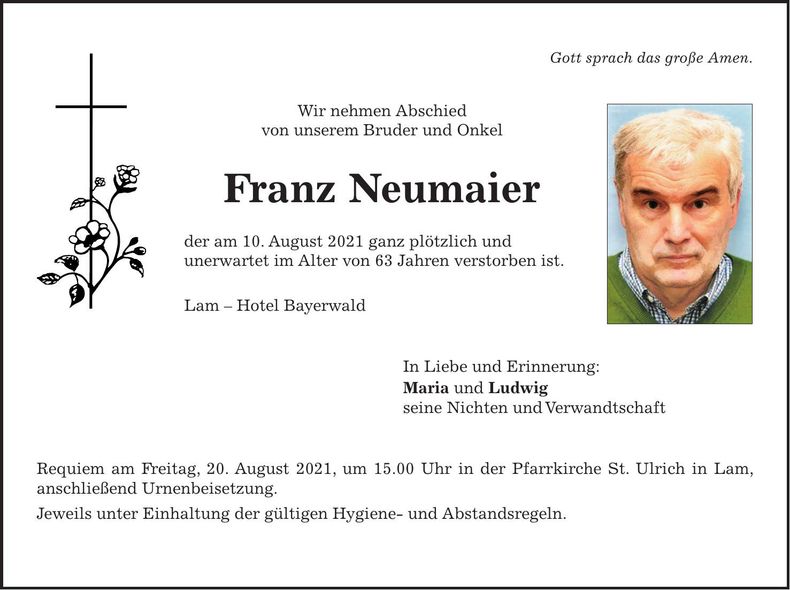 Traueranzeige Franz Neumaier