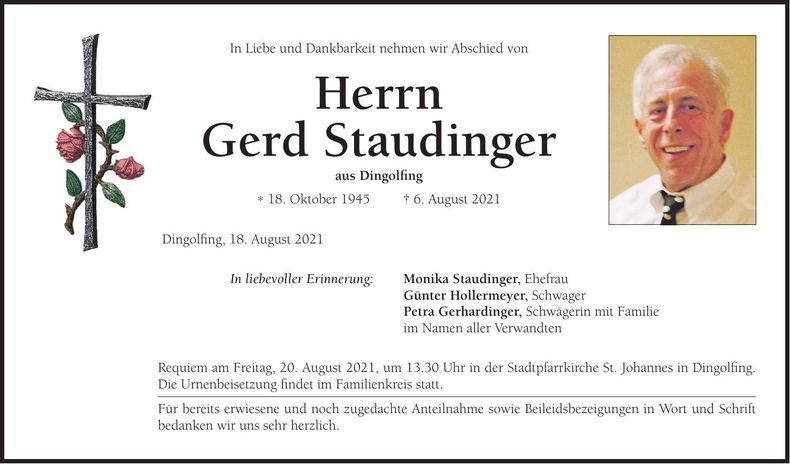 Traueranzeige Gerd Staudinger