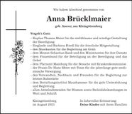 Traueranzeige Anna Brücklmaier