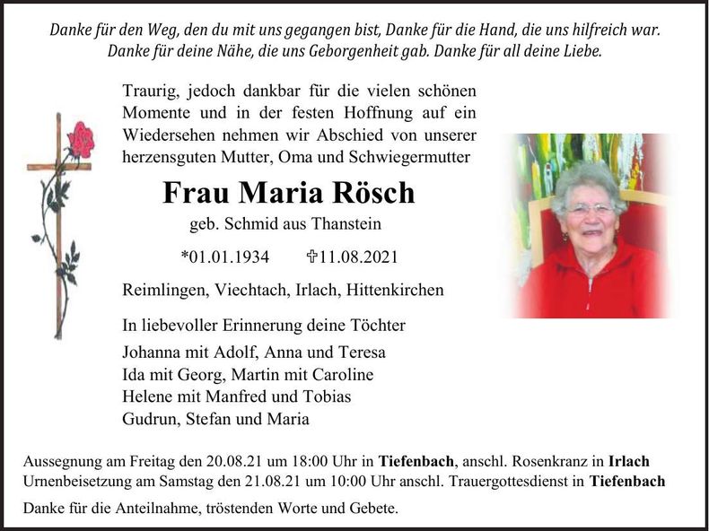 Traueranzeige Maria Rösch