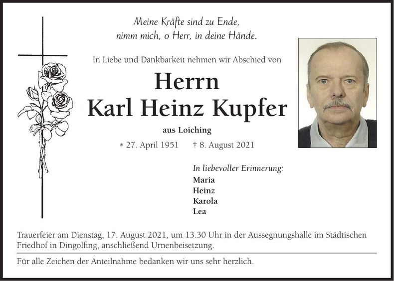 Traueranzeige Karl Heinz Kupfer