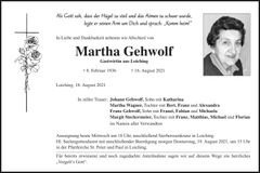 Traueranzeige Martha Gehwolf