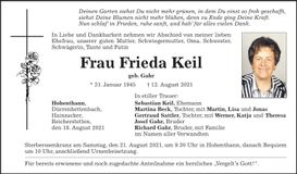 Traueranzeige Frieda Keil