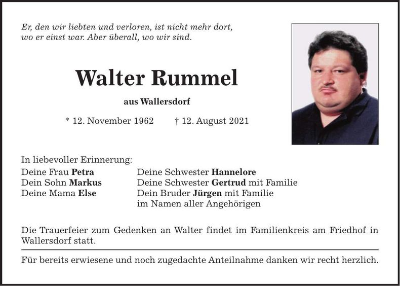 Traueranzeige Walter Rummel