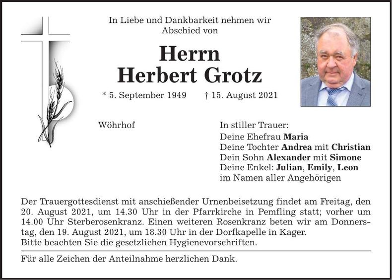 Traueranzeige Herbert Grotz