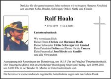 Traueranzeige Ralf Haala