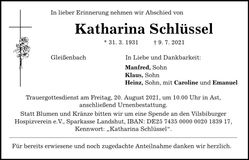 Traueranzeige Katharina Schlüssel