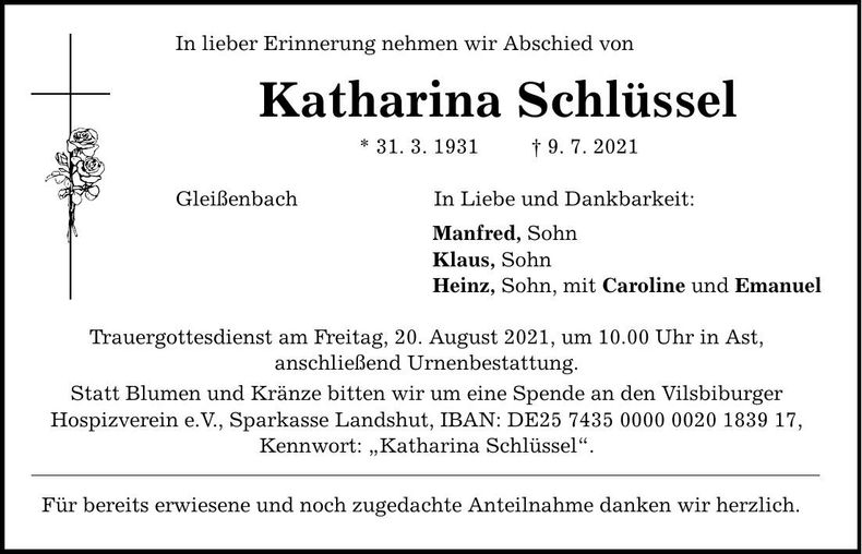 Traueranzeige Katharina Schlüssel