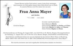 Traueranzeige Anna Mayer